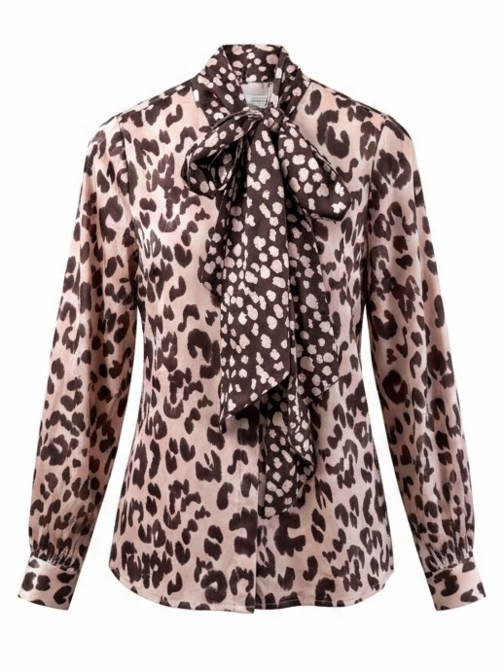 John Lewis Mother Of Pearl Pink Brown Leopard Tencel Blouse Tie Neck Blouse